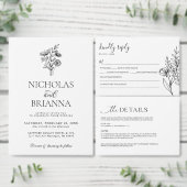 Moderne minimale zwart wit bloemenbruiloft QR-code RSVP Kaartje (Personaliseer de collectie van deze zelfstandige maker.)