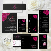 Fuchsia Orchids op Black-Wedding- Kaart