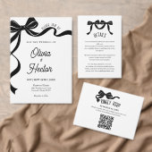 Modern Black Bow Wedding Invitation  Kaart (Personaliseer de collectie van deze zelfstandige maker.)