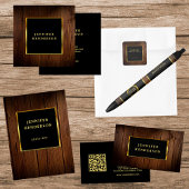 Modern zwart goud hout patroon professioneel mini visitekaartje