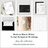 Modern Black White Script Botanical Weddenschap Go Folie Uitnodiging