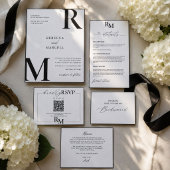 Moderne Zwart Witte Monogram save the date