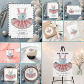 Modern blauw en roze tutu glitter Baby shower Kaart