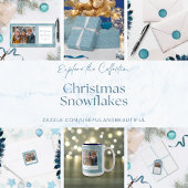 Kerstkaart met blauwe en witte sneeuwvlokken