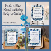 Modern blauw bloemig retouradres etiket