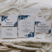Modern Blauw Bloemen Bruiloft RSVP