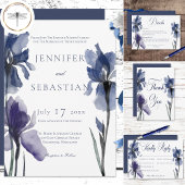 Blue Iris Flowers Blue Modern Wedding Invitation Kaart