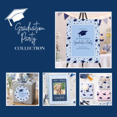 Modern Elegant Blue White Photo Graduation Aankondiging