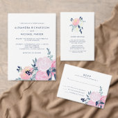 Blush en Navy Bloemen | Post Bruiloft Brunch Kaart (Personaliseer de collectie van deze zelfstandige maker.)