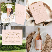 2024 Blush Gold Script Pet Afstuderen Wijn Etiket