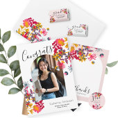 Modern Boho Pink Arch Floral Afstuderen Informatiekaartje