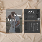 Black and white bold typography names wedding kaart