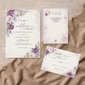 Elegante Bloemige Lavendel Paarse Trouwdag Programmakaart (Personaliseer de collectie van deze zelfstandige maker.)