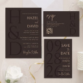Modern Brown Monogram Minimalist Wedding Kaart