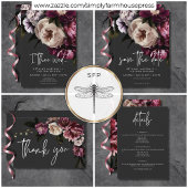 Moderne Bourgogne & Cream Pioenrozen Bloemen Zwart Save The Date