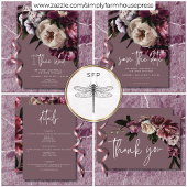 Moderne Bourgogne & Cream Pioenrozen Bloemen QR Co RSVP Kaartje