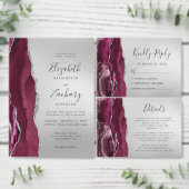 Moderne Burgundy Agate Zilver Save the Date Kaart (Personaliseer de collectie van deze zelfstandige maker.)