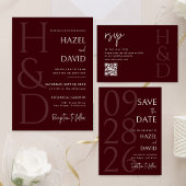 Modern Burgundy Monogram Minimalist Wedding Informatiekaartje