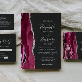 Foto Bourgogne Agaat Zilver Dark Script Wedding Bedankkaart