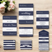 Elegante Chic Navy Blue White Stripes Fancy bruilo Informatiekaartje