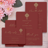 Moderne Chinese Lantaarn Monogram Rood Huwelijk RS Kaart