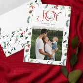 Moderne Vreugde Rode Berry Botanische Foto Kerstmi Feestdagenkaart (Personaliseer de collectie van deze zelfstandige maker.)