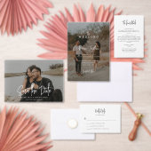 Minimalistisch zwart handschrift script foto bruil bedankkaart (Personaliseer de collectie van deze zelfstandige maker.)