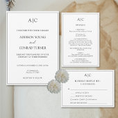 Moderne Klassieke Witte Monogram Fotobruiloft Kaart