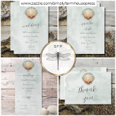 Moderne Kustzeeschelp Aqua Waterverf QR Code All In One Uitnodiging