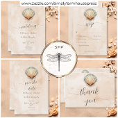 Moderne Kustzeeschelp Zandbruiloft Bedankkaart