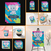 Het kleurrijke Blue Elephant Baby shower Kaart