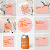 Modern Roze Sinaasappel Retro Baby shower Dank u Ronde Sticker