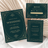 Modern Deco | Emerald Green en Champagne Wedding Uitnodigingen Wikkel