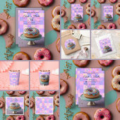 Modern Donut Sprinkles Geruit Baby shower Ronde Sticker