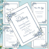 Modern Dusty Blue Floral Black Return Address Etiket