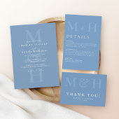 Modern Dusty Blue Monogram Wedding Details Informatiekaartje