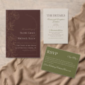 Elegante moderne olijfgroene monogram bruiloft informatiekaartje (Personaliseer de collectie van deze zelfstandige maker.)