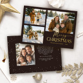 Modern zwart en goud vrolijk kerstadres etiket