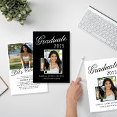 Modern Elegant Zwart & Wit 2025 Afstuderen Foto Spandoek