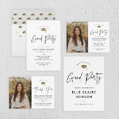 Simple Script Black & White Photo Afstuderen Bedankkaart