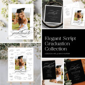Zwart Modern Elegant Script Photo Afstuderen Aankondiging