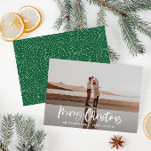 Het moderne, minimale fotoblauw kerstscript feestdagenkaart