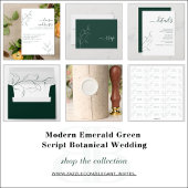 Modern Emerald Green Script Botanical Wedding Gold Folie Uitnodiging