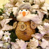 Fun Farmhouse Burlap Snowman Pset Scarf en Buttonn Keramisch Ornament