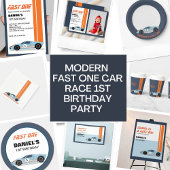 Moderne Fast One Race Car Boy 1e Verjaardag Spandoek