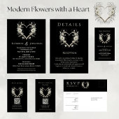 Moderne bloemen met een hart-RSVP-bruiloft Briefkaart