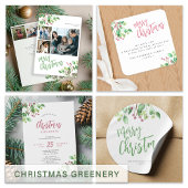 Budget moderne greenery kerstfeest Uitnodiging