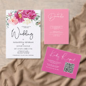 Moderne Fuchsia Roze Bloemen QR Code Huwelijk Kaart (Personaliseer de collectie van deze zelfstandige maker.)