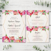 Geometrische Bloemen Waterverf Koraal Pioen Bruilo Kaart (Personaliseer de collectie van deze zelfstandige maker.)