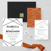 Modern Geometric Black and White Wedding Kaart